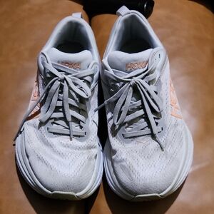 Hoka White Athletic Shoes with Breathable Mesh and Cushioned Midsole